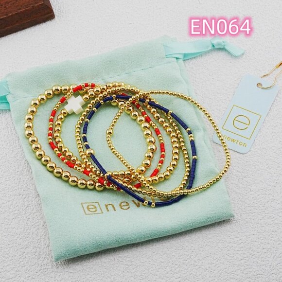Enewton Gold Bead & Red/Blue Glass Tube Bead Six-Piece Bracelet Set - Picture 4 of 6